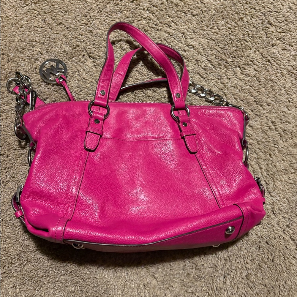 Michael Kors Pink Leather Tote Bag satchel magenta purse - Picture 6 of 9